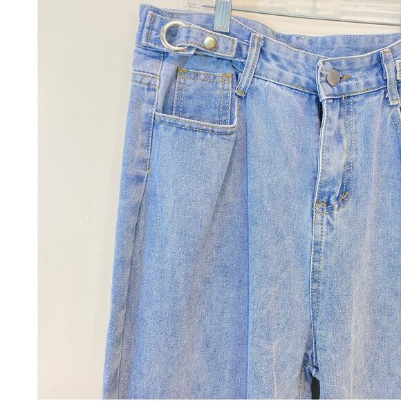 Blue Oversized Grunge High Rise Straight Leg Denim Jeans Pockets Baggy Y2K  2us - Picture 4 of 5